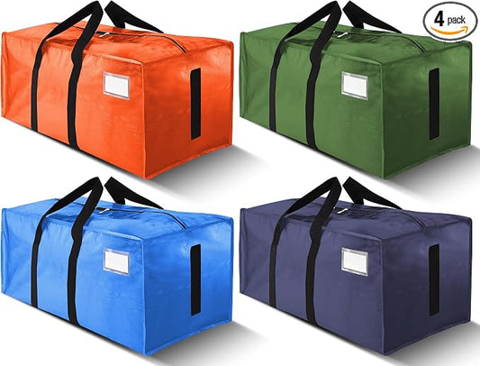 HOMESURE Supports 200lbs Heavy Duty Moving Bags - Strong Zipper & Wrap-Around Handles - Water-Resistant Storage Totes, Durable Alternative to Moving Boxes - 4 Pack -Multi-Color System for Easy Sorting