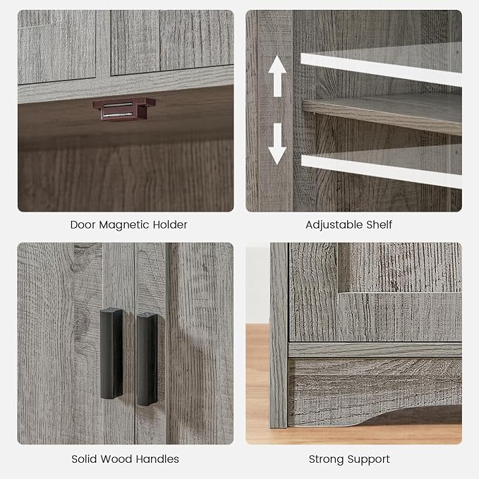 Iwell Storage Cabinet with 2 Drawers & 2 Adjustable Shelves | Kitchen Cabinet, Cupboard, for Living Room, Kitchen, Entryway, Home Office, Grey