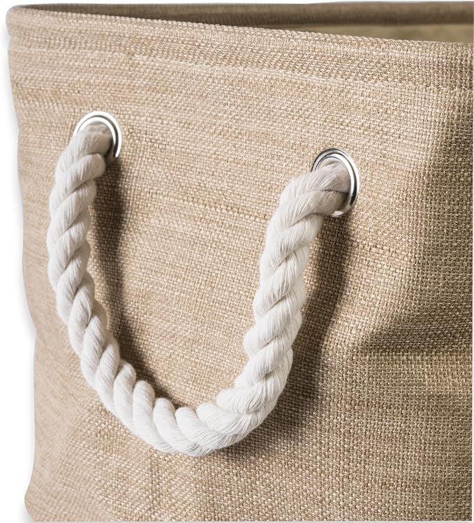DII, Collapsible Variegated Polyester Storage Bin with Cotton Handles Small Taupe