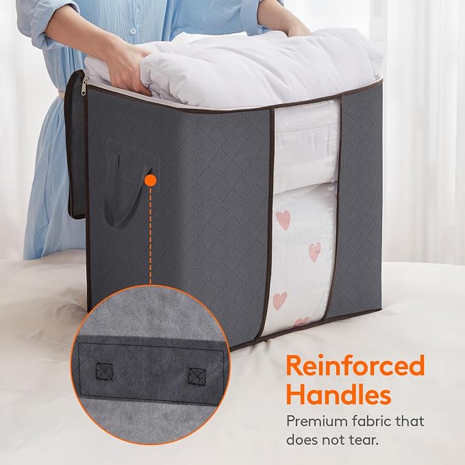 Lifewit 3 Pack 100L Clothes Storage Bins with Lids, Foldable Blanket Storage Bags with Zippers, Clear Window and Reinforced Handles, Closet and Organization for Clothing, Sweater, Comforter, Bedding