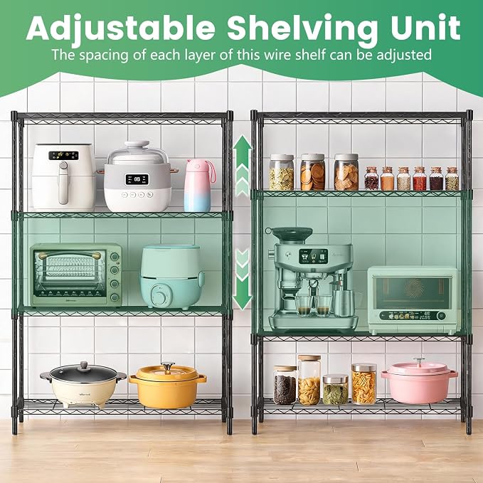 FDW | 4-Tier Wire Shelf | 36" x 14" x 54" | Black | Storage Shelves with Adjustable Racks, Holds upto 1000 lbs | Rust-Resistant, No-Tool Assembly | For Home, Garage