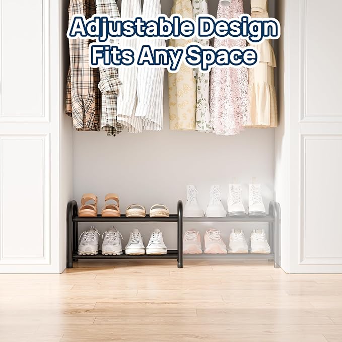 ENJOYBASICS 2 Tier Expandable Shoe Rack for Closet, Small Metal Shoe Organizer, 8 Pairs, Black