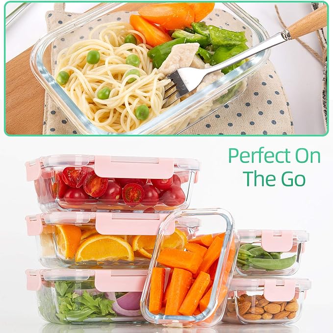 C CREST [10 Pack] Glass Meal Prep Containers, Food Storage Containers with Lids Airtight, Glass Lunch Boxes, Microwave, Oven, Freezer and Dishwasher Safe