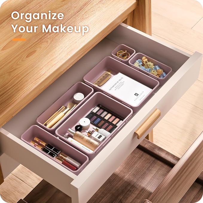 【Military Grade】A-LuGei Drawer Organizer,【𝟱𝗦𝗶𝘇𝗲】Makeup organizer,【Holds 177 Items】Bathroom Organizers and Storage,Organization and Storage,Desk Drawer Organizer for Vanity【Lilac】