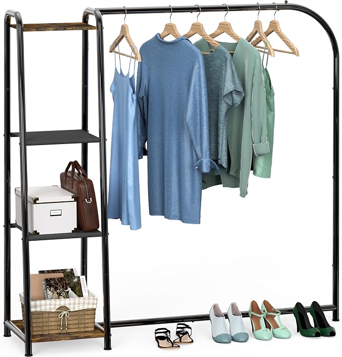 Simple Houseware Heavy Duty Clothing Garment Rack with 4 Shelves, Black | Portable Closet Organizer for Hanging Clothes