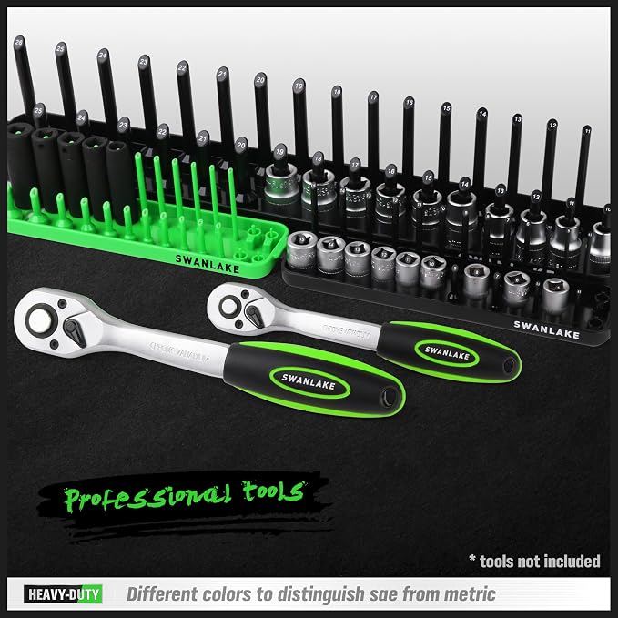 SWANLAKE Socket Organizer Tray, 6-Piece Socket Holder Tray, SAE and Metric, 1/4", 3/8", and 1/2" Drive Sockets Organizer for Toolboxes