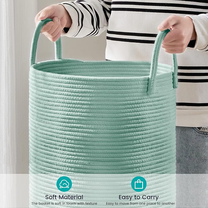 YOUDENOVA Cotton Rope Laundry Hamper Basket, 58L Blanket Basket for Nursery