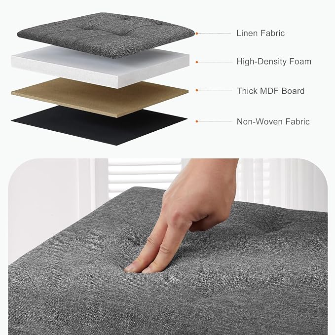 Sweetcrispy 30 Inch Folding Storage Ottoman Bench, Ottoman with Storage | Large Hidden Storage Chest with Padded Seat, Foot Rest Stool, End of Bed Bench for Bedroom, Living Room, Linen Fabric, Gray