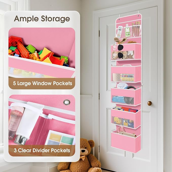 1Pack Over The Door Organizer Large Capacity Hanging Storage Room Organizer | 40 lb Capacity, Ultra-Sturdy, Detachable, Mesh Design with Clear Window, Space-Saving Organizer for Pantry, Nursery & Closet