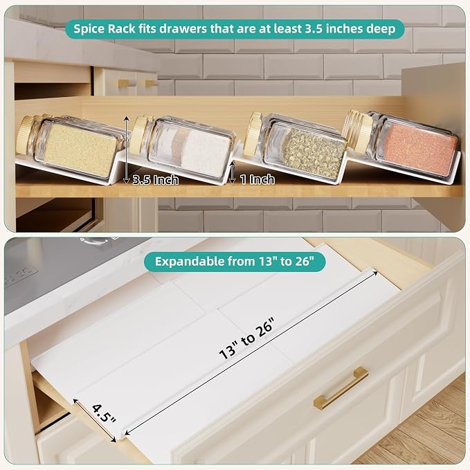 MIUKAA White Acrylic Spice Drawer Organizer, 4 Tier Seasoning Jars Drawers Insert, Kitchen Spice Rack Tray for Drawer/Countertop (Jars not included)
