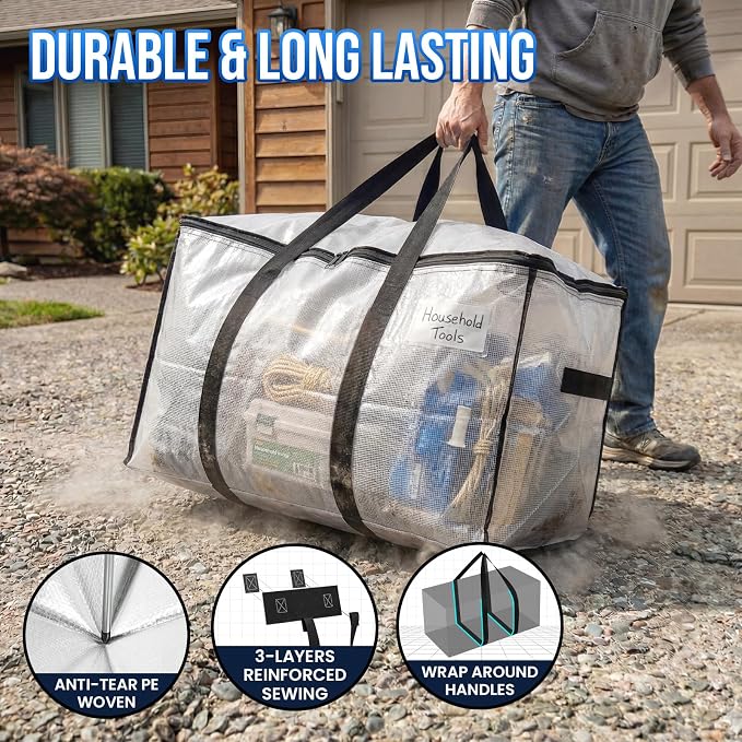 TAILI Extra Large Moving Bags, 10 Pack Clear Heavy Duty Totes For Storage with Visible Window, Wrap Around Handles, Storage Bags for Space Saving, Alternative to Moving Boxes