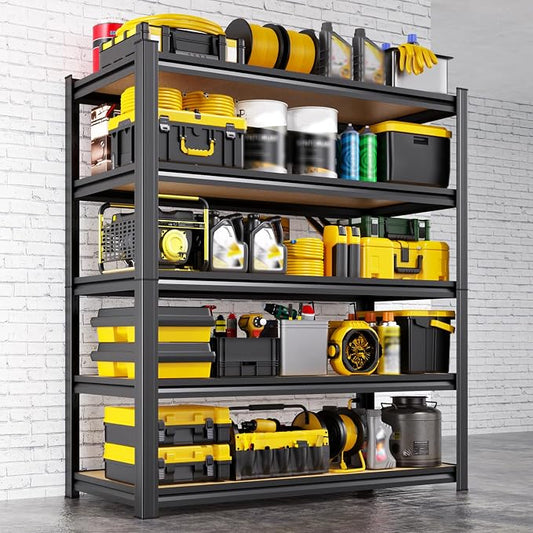 71.2"H-35.4"W Garage Shelving Heavy Duty Storage Shelves, Metal Adjustable Shelving Unit, Utility Garage Organizer Shelf for Basement, Pantry, Kitchen, Warehouse, 71.2"Hx35.4"Wx15.7"D, Black