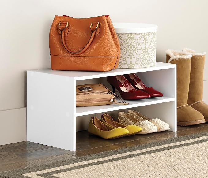 Whitmor Wood Stackable 2-Shelf Shoe Rack, White, 24 inches