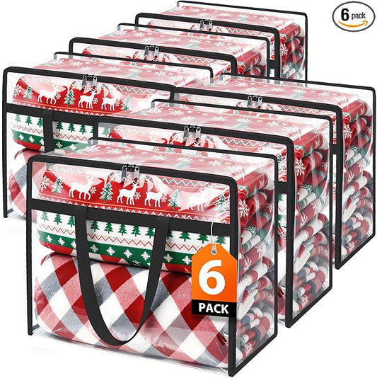 SpaceTrove Clear Storage Bags, 6-Pack Under Bed and Closet Organizers 60L | Clear PVC bags with zippers and handles, foldable waterproof moving bags store comforters, blankets, bedding, clothes and toy