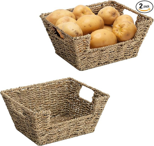 Storageworks Wicker Storage Baskets For Shelves, Pantry Baskets, Seagrass