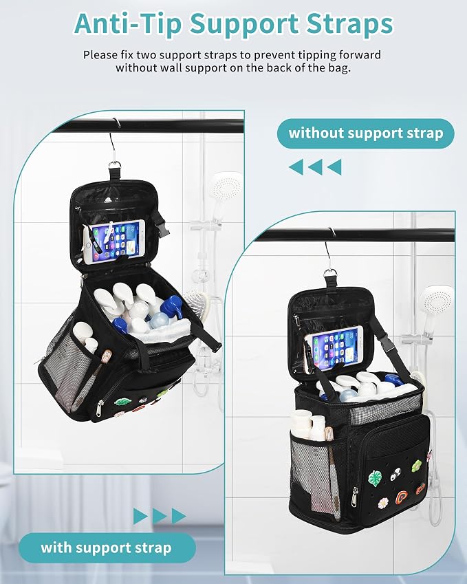 Hanging Shower Caddy Portable, Mesh Shower Bag for College Dorm Room Essentials, Large Capacity Shower Organizer Basket with DIY Decoration Charms, Toiletry Bag for Bathroom, Gym, Swim, Camping, Beach