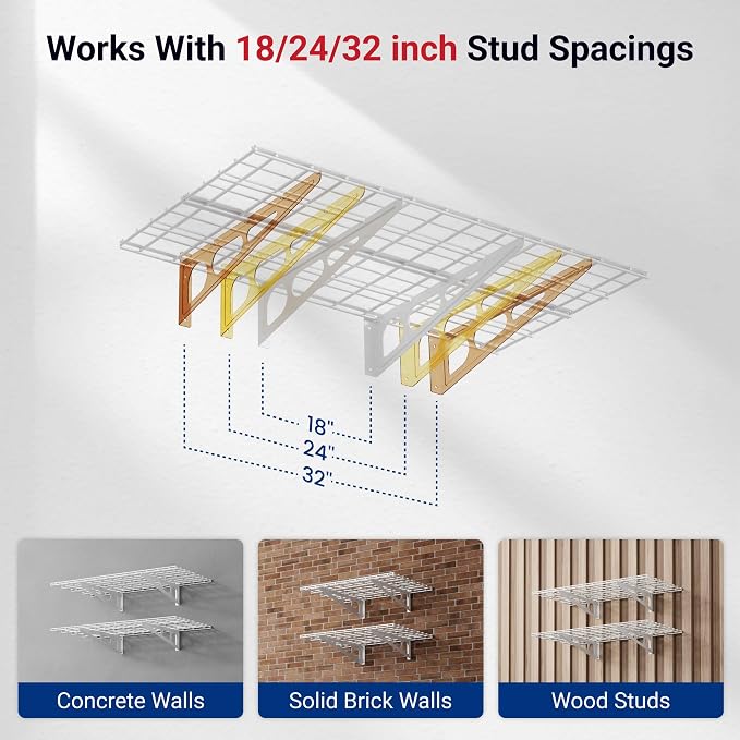 FLEXIMOUNTS 2-Pack 2x4ft 24-inch-by-48-inch Wall Shelf Garage Storage Rack Wall Mounted Floating Shelves, White, Classic Series