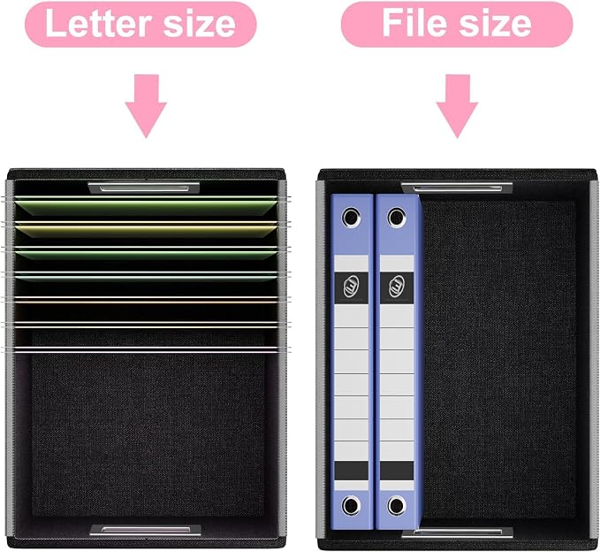 File Organizer Box with Lids, Collapsible File Folder Organizer | File Box with Plastic Slides for Document, Filing Bin for Letter Size Hanging File Folders (2 Pack, Pink, Leather)