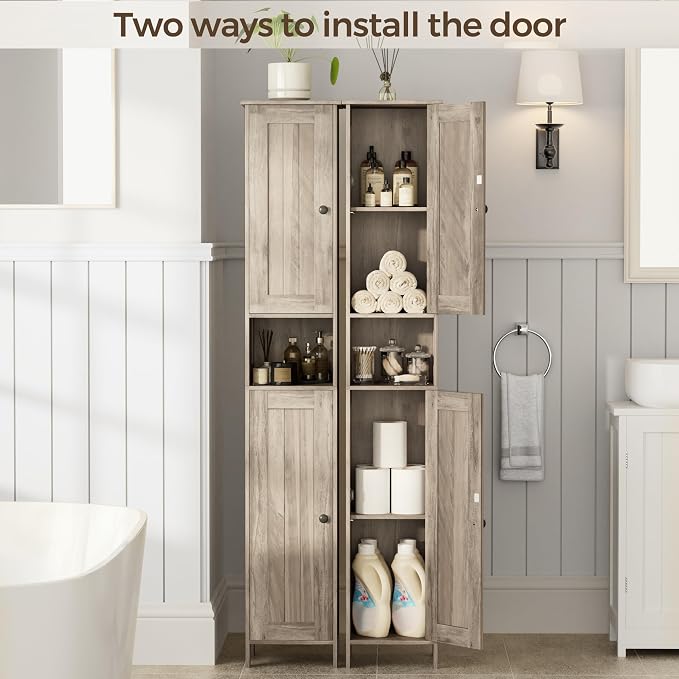 Homleke Tall Bathroom Storage Cabinet with 2 Doors, Slim Bathroom Cabinet | Narrow Storage Cabinet with Adjustable Shelves, Anti-Tip Design, Reversible Door, Easy Assembly, Greige, 11.8''W