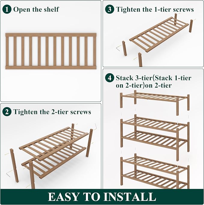 Smiry Bamboo Shoe Rack, 14 Vertical Slats, 5 Tier - 26.8" Wide, Walnut | Stackable Free Standing Wooden Shoe Organizer, Wood Shoe Storage Shelf for Closet, Entryway, Thicher Leg