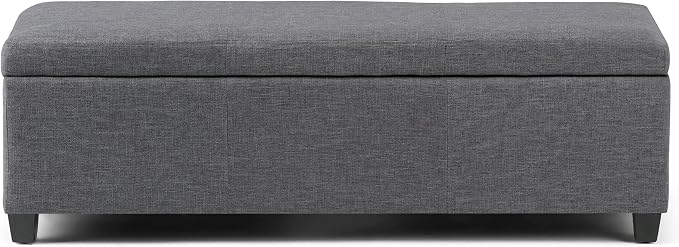 SIMPLIHOME Avalon Storage Ottoman Bench - 48" Wide x 16" High Upholstered Linen Look Fabric Rectangular Lift-Top Ottoman in Slate Grey, Contemporary Bench for Living Room with High-Density Foam