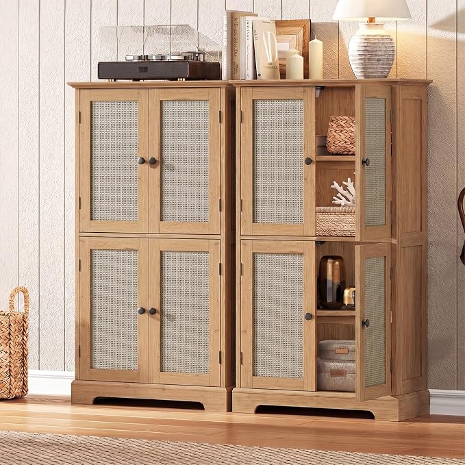 ChooChoo Bathroom Floor Cabinet with Adjustable Shelves | Bathroom Storage Cabinet, 4 Doors, Freestanding Cupboard for Living Room, Rustic Oak