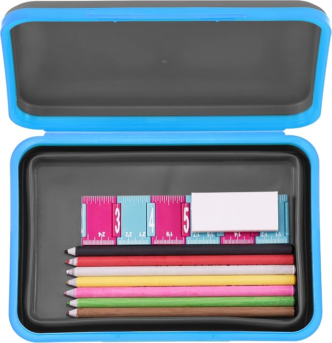 It's Academic Flexi Storage Box with Lid, Collapsible Pencil Case Design for Craft and School Supplies, Blue/Black
