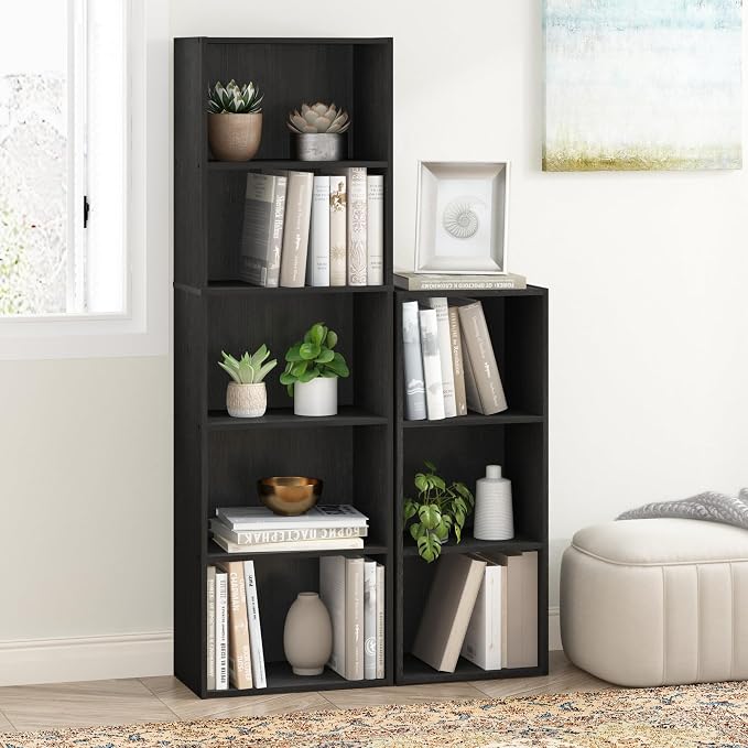 Furinno LUDER Book Shelf, 5-Tier Bookshelf, Bookcase with Open Shelves, 9.4 x 15.8 x 52, Easy Assembly, for Living Room, Bedroom, Home Office, Blackwood