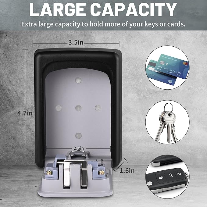 Key Lock Box Wall Mounted,4 Digit Combination Weatherproof Lockbox for Outside House,5 Keys Large Capacity Lockbox,Key Safe Security Storage Lock Box with Resettable Code for Indoor Outdoor Garage