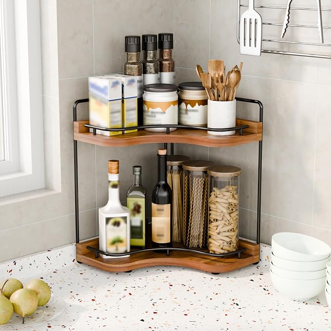 2-Tier Corner Bathroom Counter Organizer, Larger Size | Embedded Screw Holes, Sturdy & Stable, Oversized, Holds More, Vanity Shelf for Makeup & Skincare