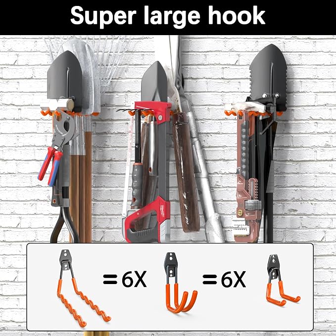 3-H Heavy Duty Garage Wall Hooks 20 Pack, Anti-Slip PVC Coating Wall Mount Garage Storage Utility Hooks, Heavy Load Organizer for Ladders, Yard Tools, Shovel, Weed Eater, Hoses & Bulk Items,Orange | Multi-Purpose Garage Hooks to Organize Garden Lawn To...