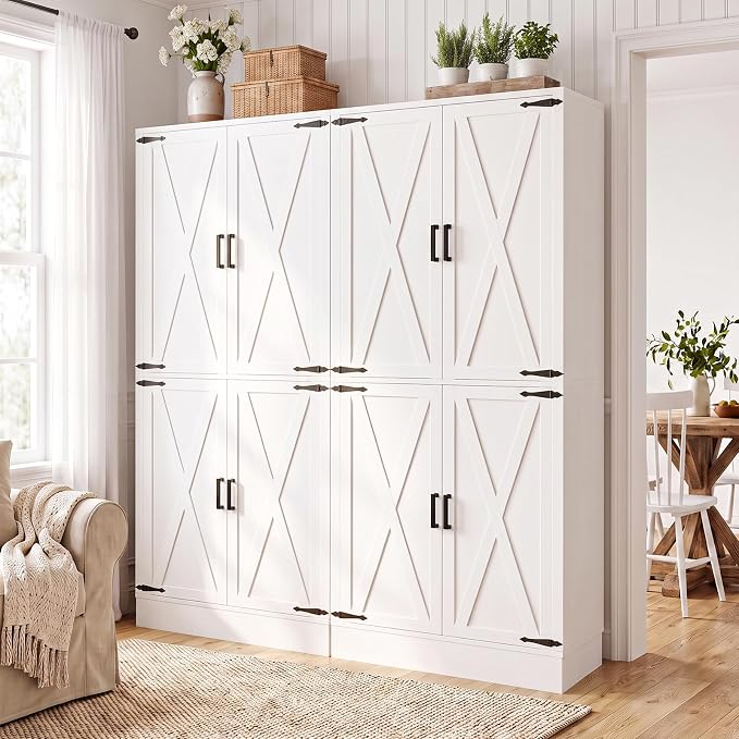 Unikito 71" Tall Kitchen Pantry Storage Cabinet with Built-in Drawer | 31.5" Wide Wood Farmhouse Storage Cabinet with Barn Doors and 3 Shelves, for Home Kitchen,Dining/Living/Laundry/Room