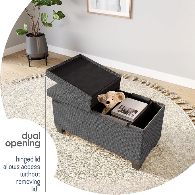 Storage Ottoman Bench with Bins, 30-in Storage Bench for Bedroom End of Bed, Folding Foot Rest Ottoman for Living Room Max 660lbs, Fabric Ottomans, Grey