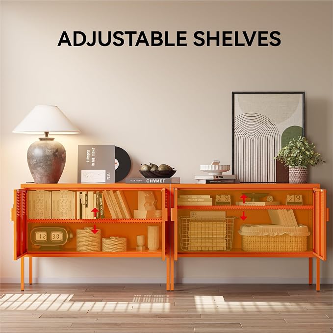 COFaR TV Stand for TVs up to 75 Inch, 40''L Media Console with Ventilation Doors, Metal Entertainment Center with Adjustable Shelves & 120Lbs Storage for Living Room & Bedroom, Orange