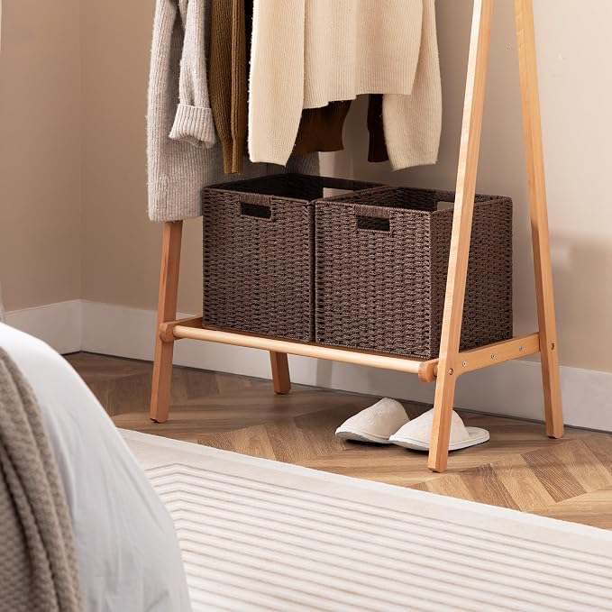 UBBCARE 2 Pack Wicker Basket, 11L×11H×10.5W inch Woven Paper Rope Storage Baskets for Shelves, Foldable Cube Storage bin with Handle, Storage Basket for Organizing & Decor, Brown