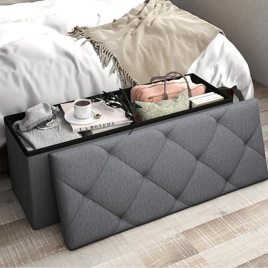 Folding Ottoman with Storage Bench,Storage Ottoman Bench,30 Inches Ottoman Foot Rest,End of Bed Bench,Support 660LBS Foot Rest Stool for Living Room,Bedroom,Home Office,Dark Gray（30Wx15Dx15H