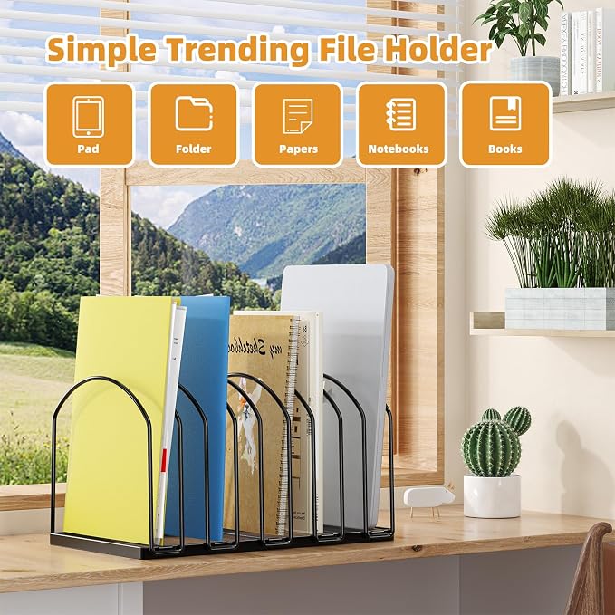 Simple Trending Desk File Sorter Organizer, 9 Slot File Rack, 2 Pack, Black | Metal File Folder Holder Stand, Vertical Desktop Organizer for Home Office Classroom, 13.75"D x 8.25"W x 7.5"H