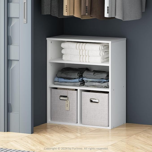 Furinno Reed Closet Organizers and Storage, 3-Tier Closet Organizer, Open Shelf Closet Storage, for Wardrobe, Bedroom, Living Room, White