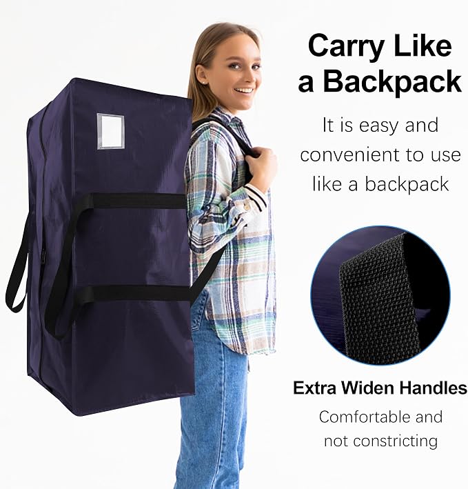 VELVETSURE 12 Pack Heavy Duty Extra Large Moving Bags W/Backpack Straps - Strong Handles & Zippers, Storage Totes For Space Saving, Fold Flat, Alternative to Moving Box and Storage Bin, Blue