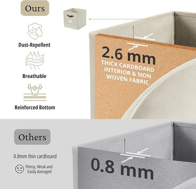 DECOMOMO Storage Bins, Storage Baskets for Shelves | 13" x 15" x 13" Storage Cube Bins with Labels for Organizing Shelves (Kallax, 4pcs, Beige)