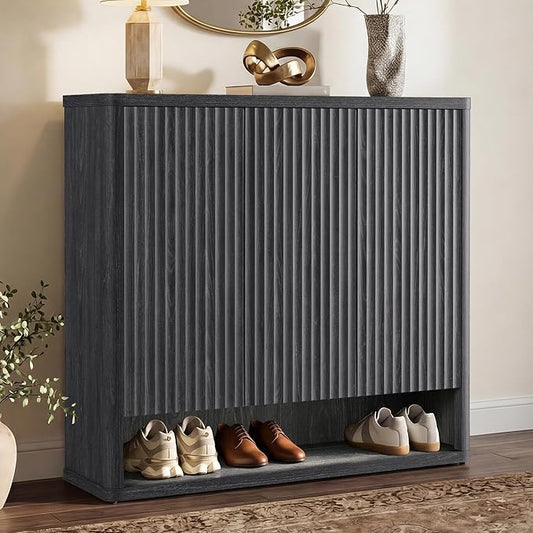 SICOTAS Shoe Cabinet 47.2" Wide Freestanding Hidden Shoe Storage Cabinet with 3 Doors & 4 Adjustable Shelves Tall Modern Shoes Rack Organizer Cabinets Storage for Entryway Hallway Living Room Entrance