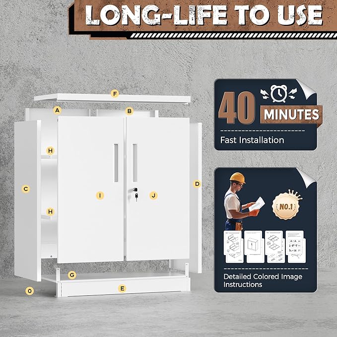 INTERGREAT Metal Storage Cabinet with Doors and Shelves,Lockable Storage Cabinet for Office,36”White Metal Utility Cabinet Garage Cabinets for Home Office, Garage, Kitchen, Shop