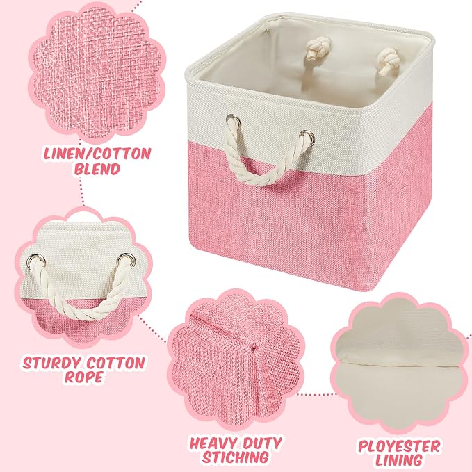 Geiserailie 6 Pcs 11 x 11 Inch Cube Storage Bins Fabric Storage Organizer Bins Foldable Cube Baskets with Sturdy Carry Handles Wicker Baskets for Home(Macaron Color)