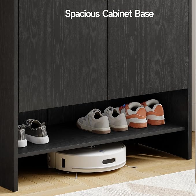 6-Tier Shoe Storage Cabinet, 45'' Large Farmhouse Shoe Cabinet for Entryway, Modern Wooden Shoe Organizer Cabinets with Doors and Shelves, for Front Door Hallway (Black)