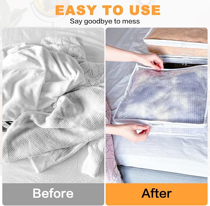 Clear Zippered Plastic Clothes Storage Bags, 6 Pack, White | Clear Storage Bags with Zipper Plastic Storage Bags for Clothes Sweaters Blankets Sheets, Size: 18 x 15 x 9 Inch