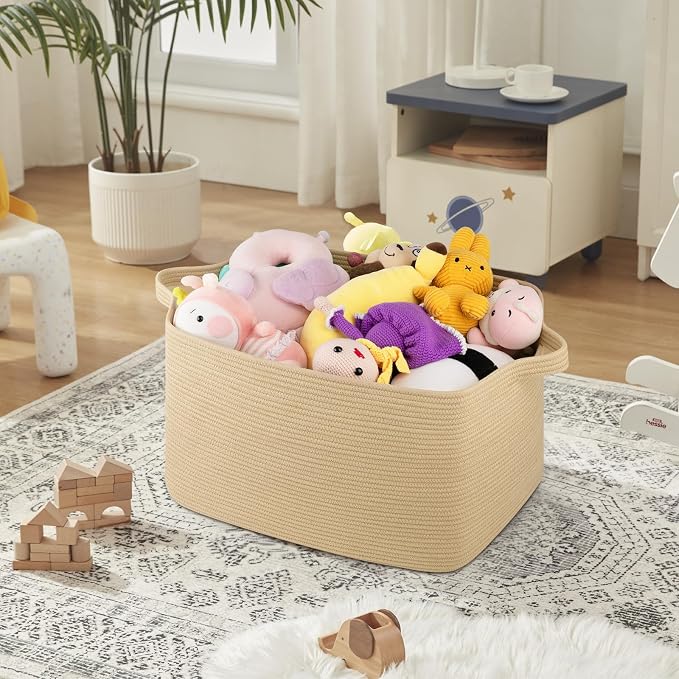OIASKET Large Blanket Basket, Jute Blanket Storage Living Room, Rectangle Woven Baskets for Storage Toys, Towels, Dirty Clothes Organizer Bins (Jute)