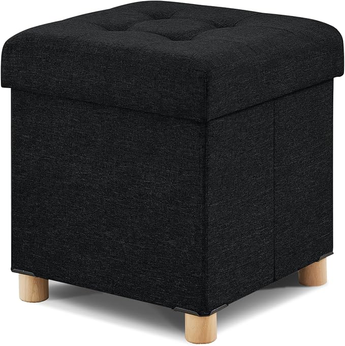 BRIAN & DANY Ottoman with Storage, Square Small Storage Ottoman Foot Rest with Legs, Ottomans Foot Stool for Dorm, Living Room, Entryway 14.8"x14.8"x17.8" (Black)