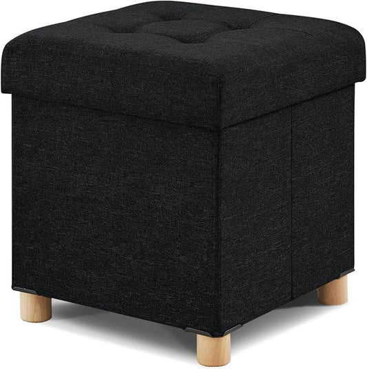 BRIAN & DANY Ottoman with Storage, Square Small Storage Ottoman Foot Rest with Legs, Ottomans Foot Stool for Dorm, Living Room, Entryway 14.8"x14.8"x17.8" (Black)