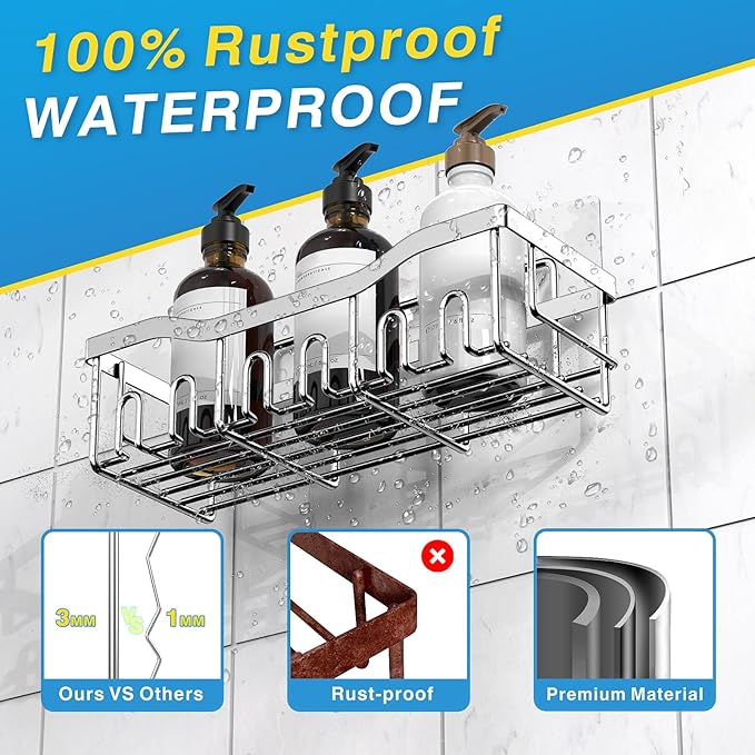 EUDELE 5-Pack Adhesive Shower Caddy Organizer, Large Capacity Rustproof Stainless Steel Shower Shelves, No Drill Bathroom Storage for Shower, Kitchen & Home Decor