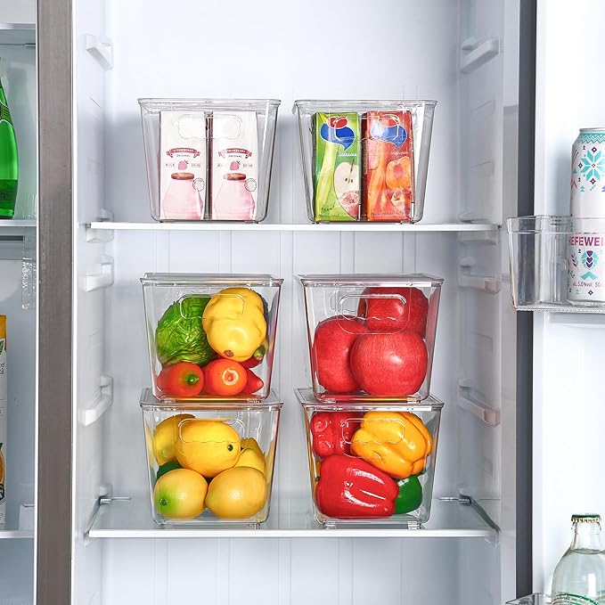Vtopmart 6 Pack Clear Stackable Storage Bins with Lids, Medium | BPA-free Plastic, Organize Vertically, For Pantry Kitchen Fridge Cabinet Closet Bathroom, Built to Last, Easy to Move